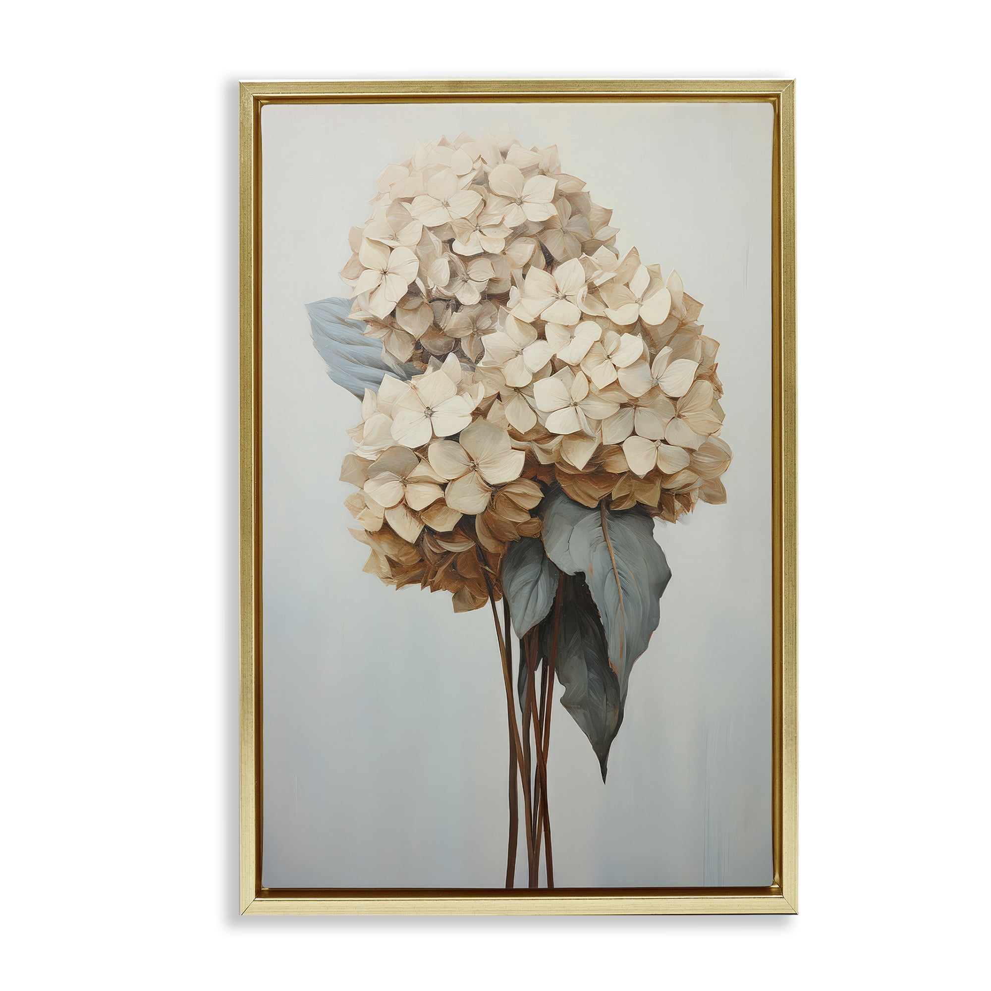 Stupell Industries Vintage Hydrangea Florets Plants & Flowers Painting Gold Floater Framed Canvas Art Print Wall Art, 21 x 31