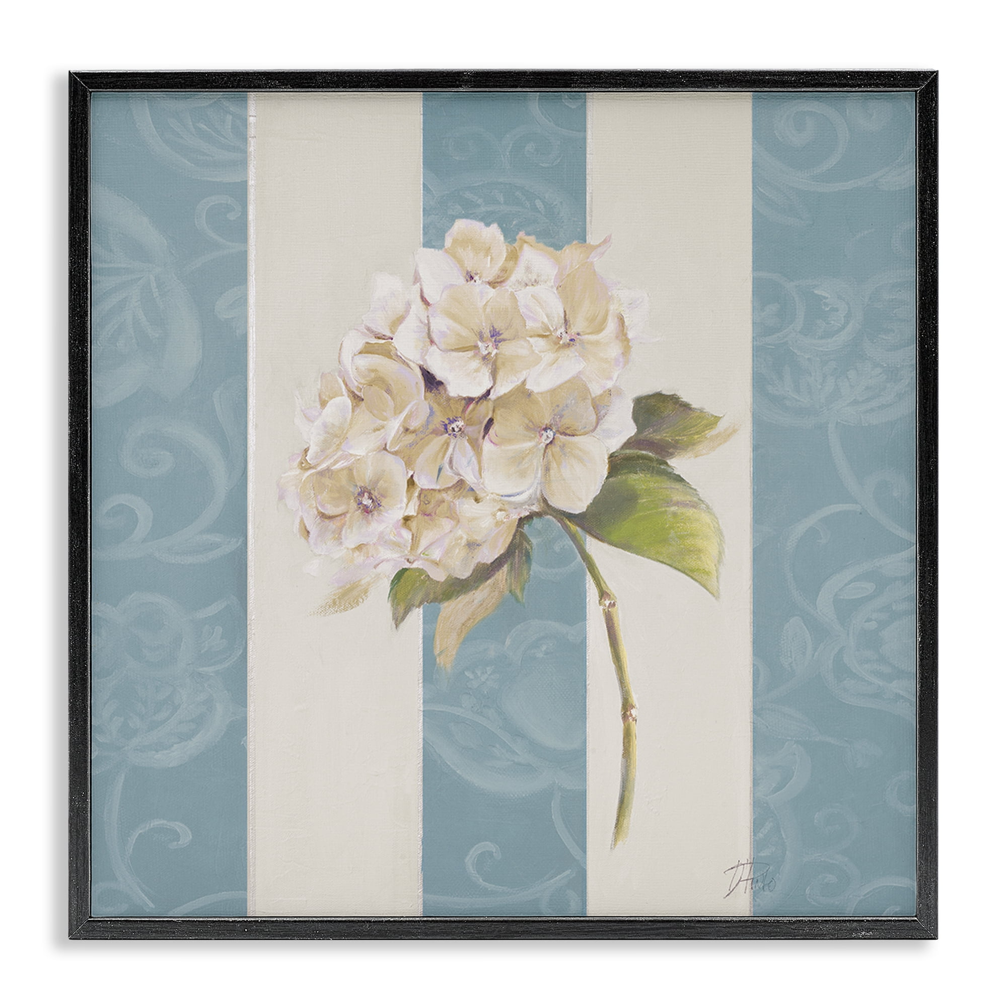 Stupell Industries Vintage Hydrangea Sprig Plants & Flowers Painting Black Framed Art Print Wall Art, 12 x 12