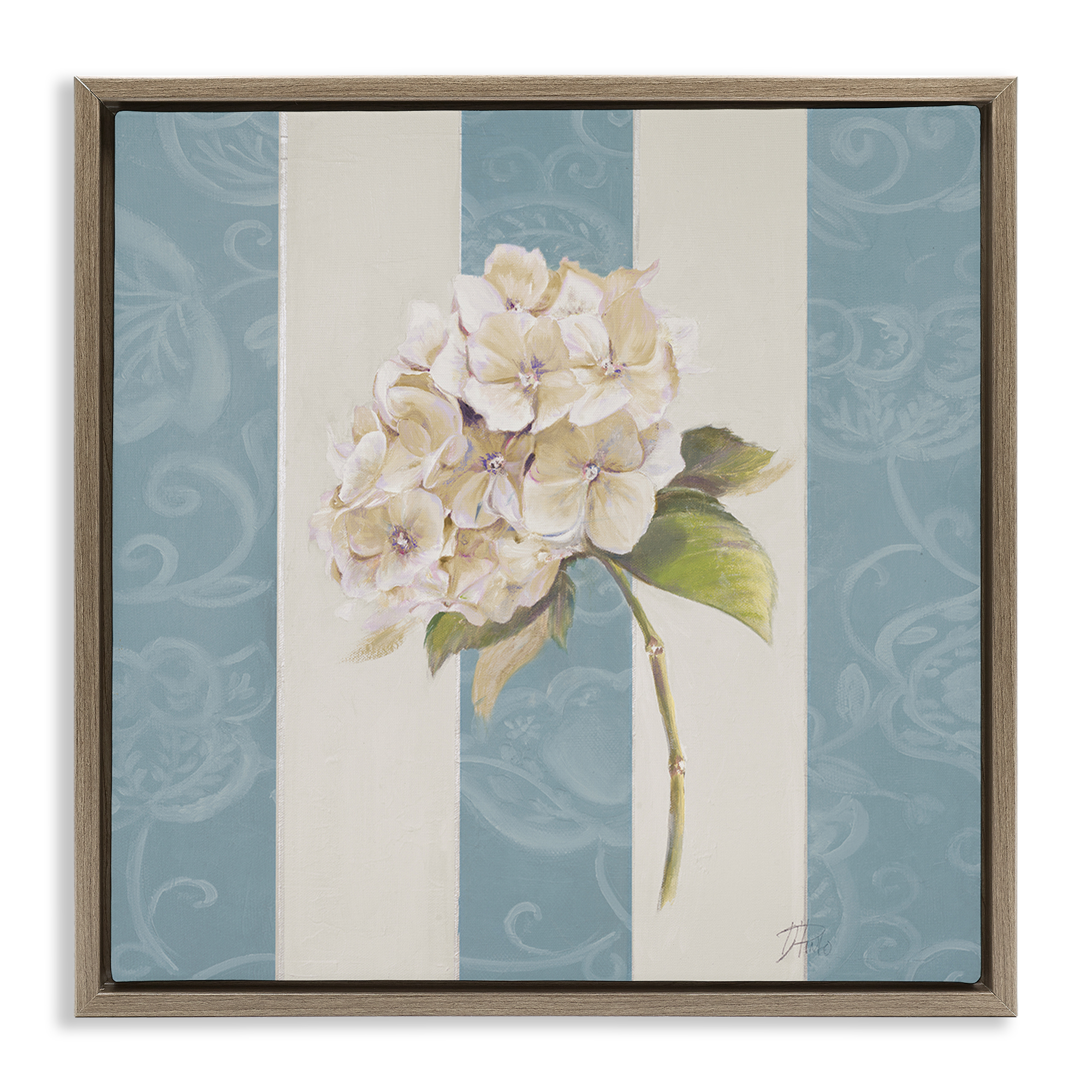 Stupell Industries Vintage Hydrangea Sprig Plants & Flowers Painting Brown Floater Framed Canvas Art Print Wall Art, 25 x 25