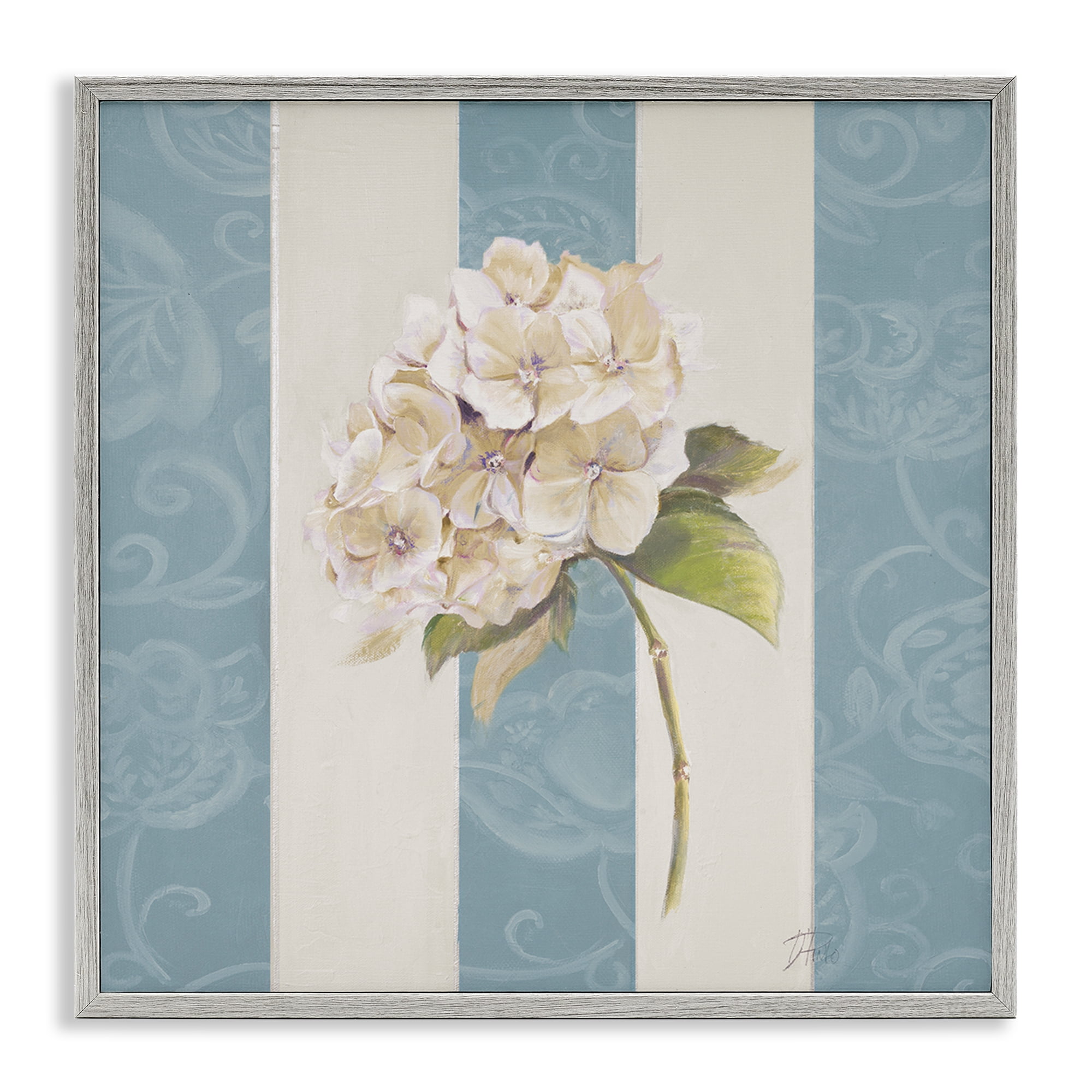 Stupell Industries Vintage Hydrangea Sprig Plants & Flowers Painting Gray Framed Art Print Wall Art, 17 x 17
