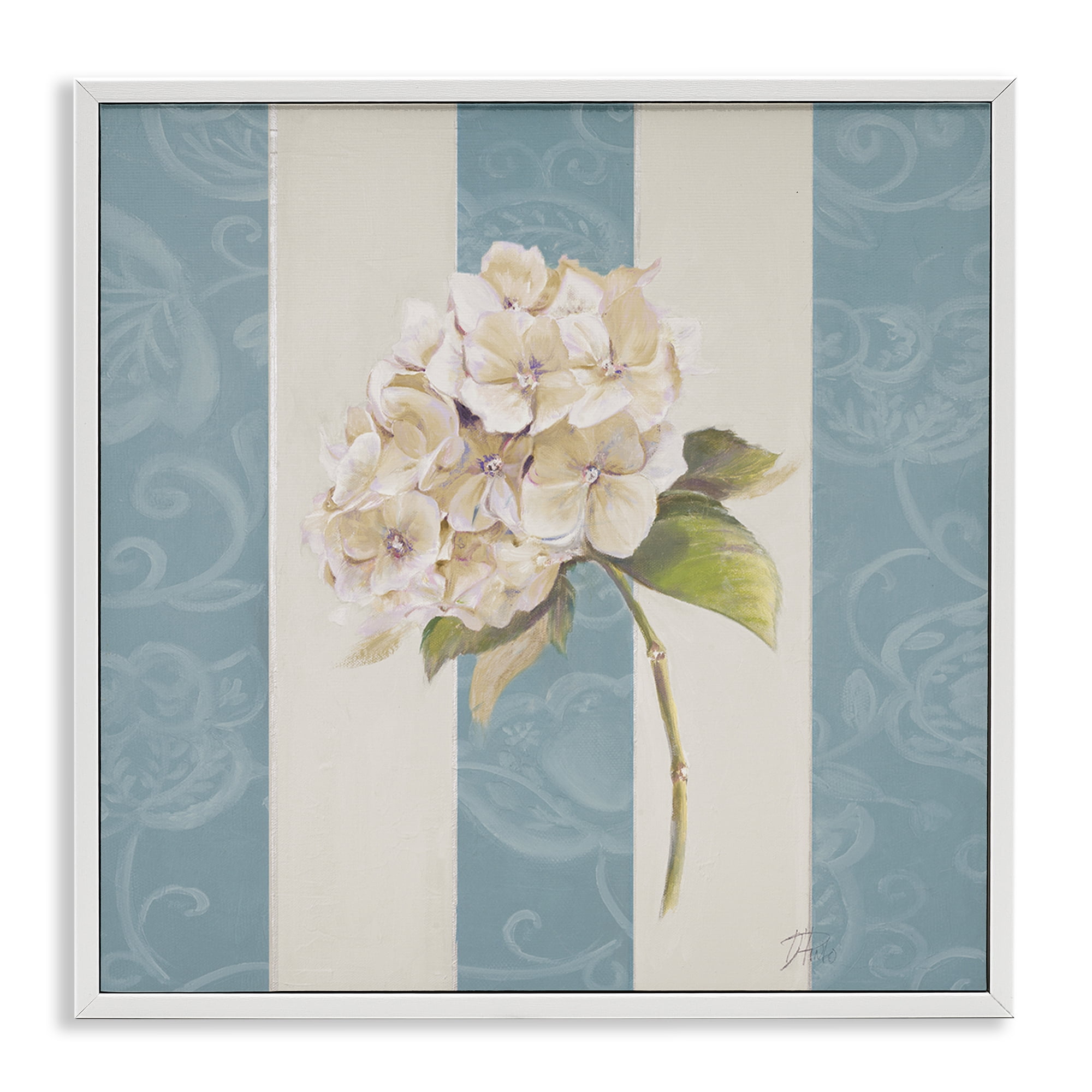 Stupell Industries Vintage Hydrangea Sprig Plants & Flowers Painting White Framed Art Print Wall Art, 12 x 12