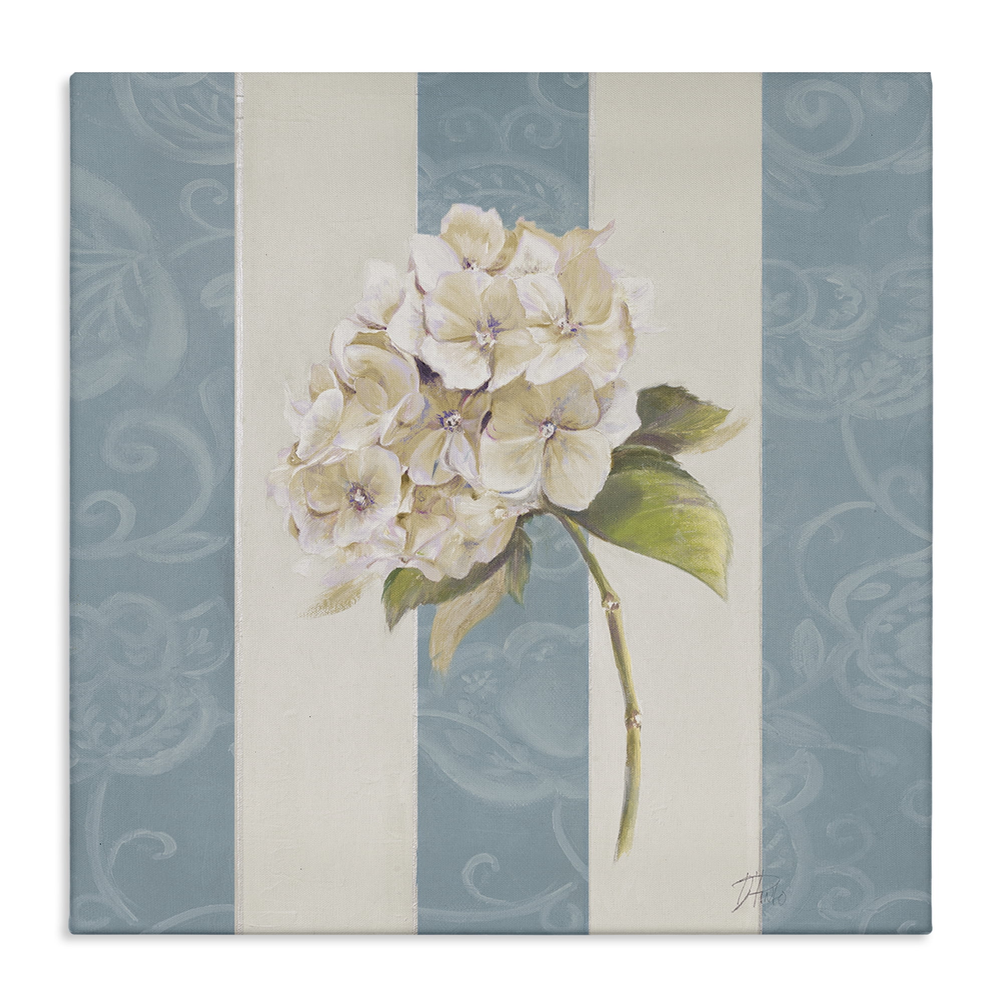 Stupell Industries Vintage Hydrangea Sprig Plants & Flowers Painting Wrapped Canvas Art Print Wall Art, 17 x 17