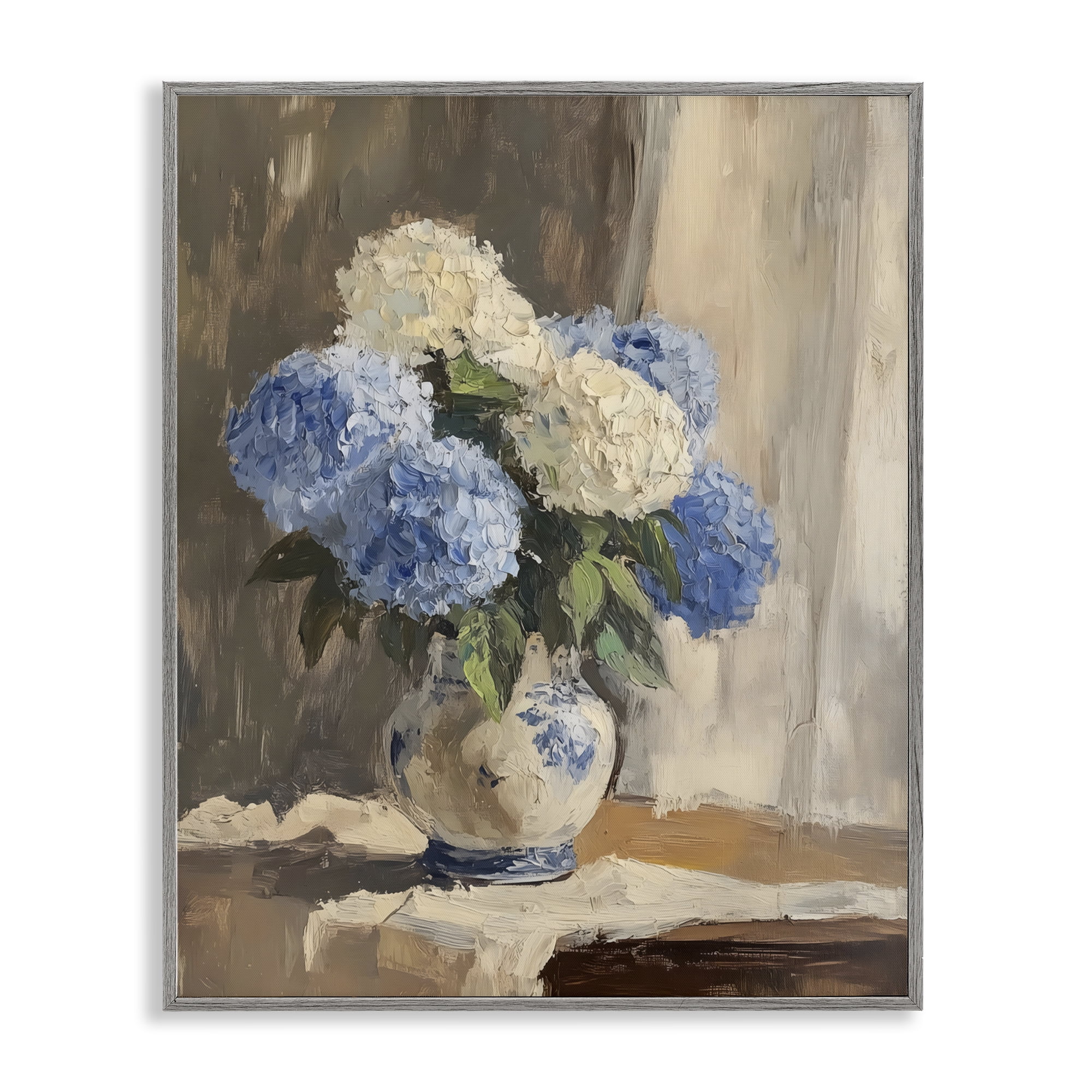 Stupell Industries Vintage Hydrangea in Ceramic Vase Gray Framed Giclee Art, design by LSR Design Studio