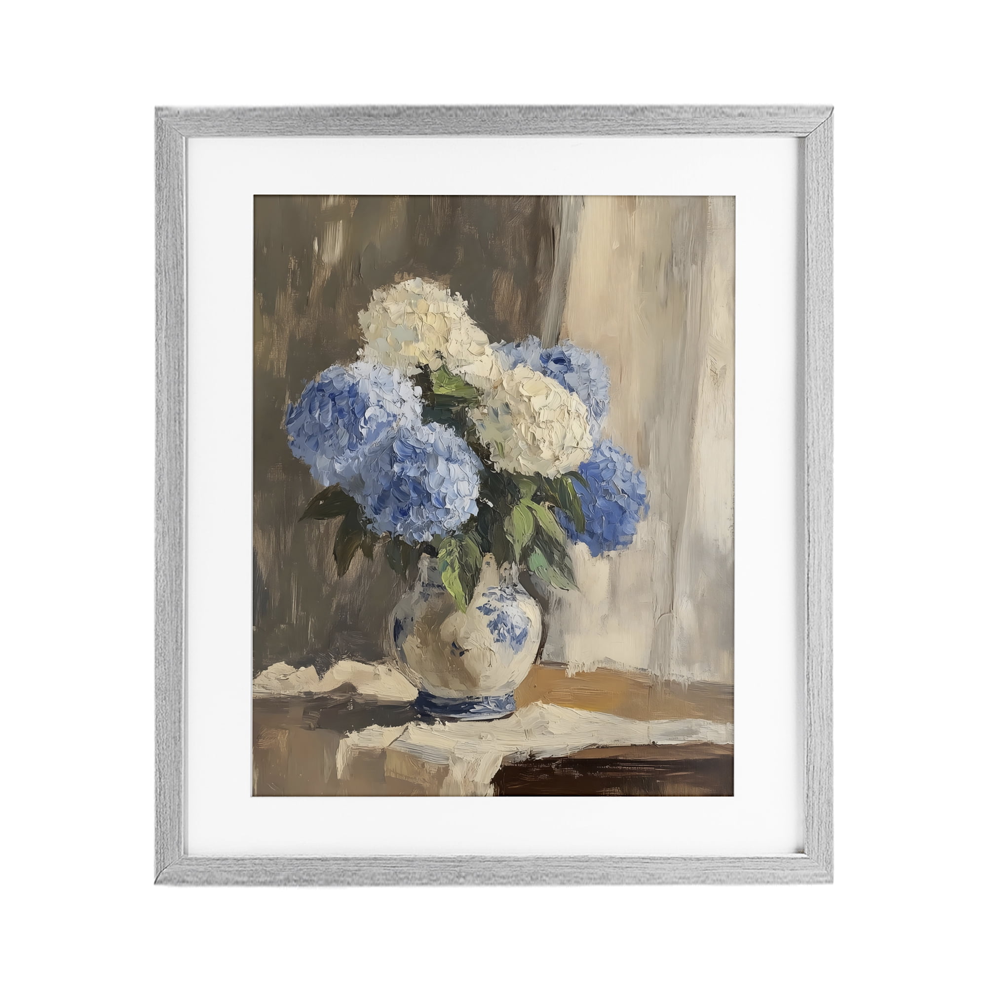 Stupell Industries Vintage Hydrangea in Ceramic Vase Gray Framed Print Under Glass, design by LSR Design Studio