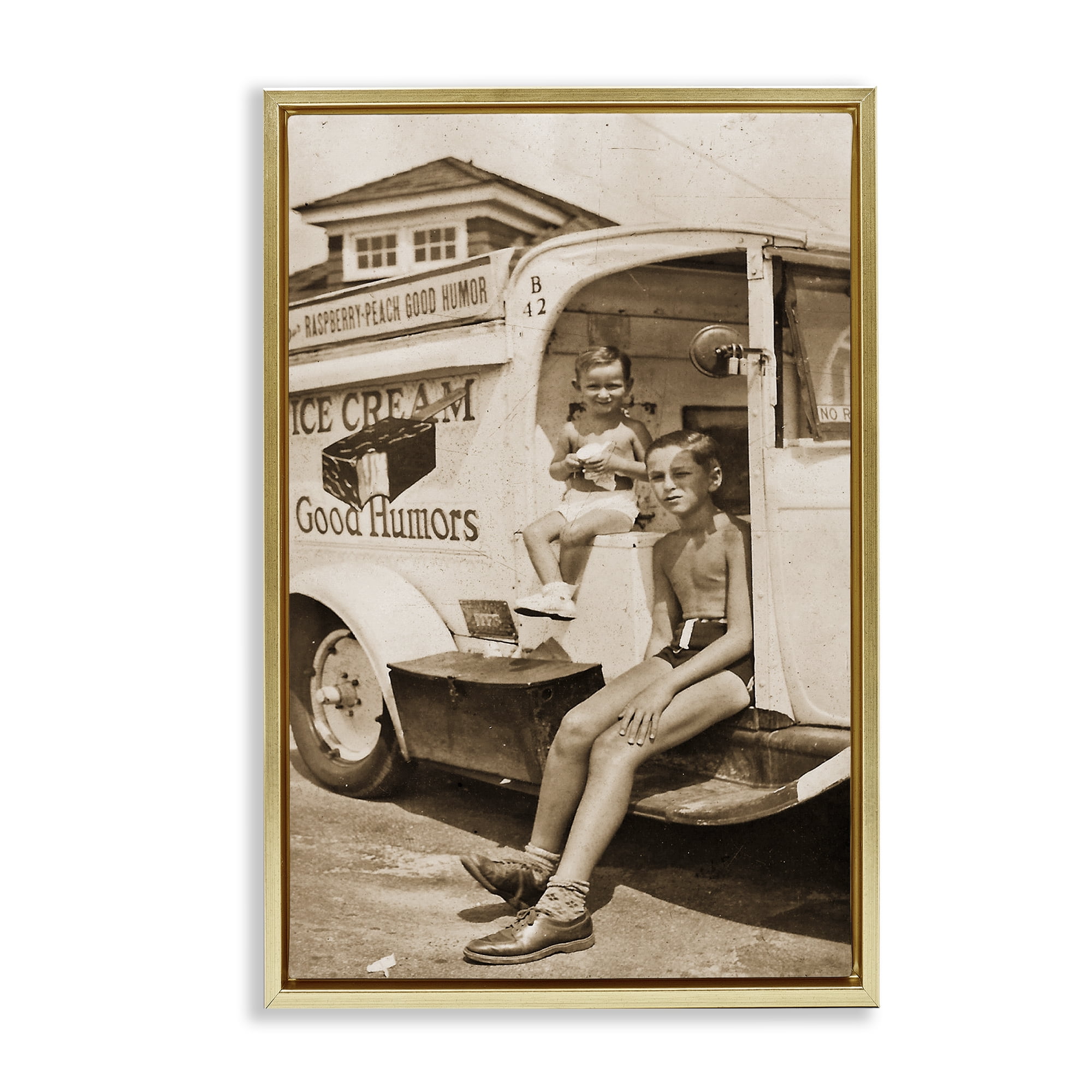 Stupell Industries Vintage Ice Cream Truck Gold Framed Floater Canvas Wall Art, design by Grotto Studios