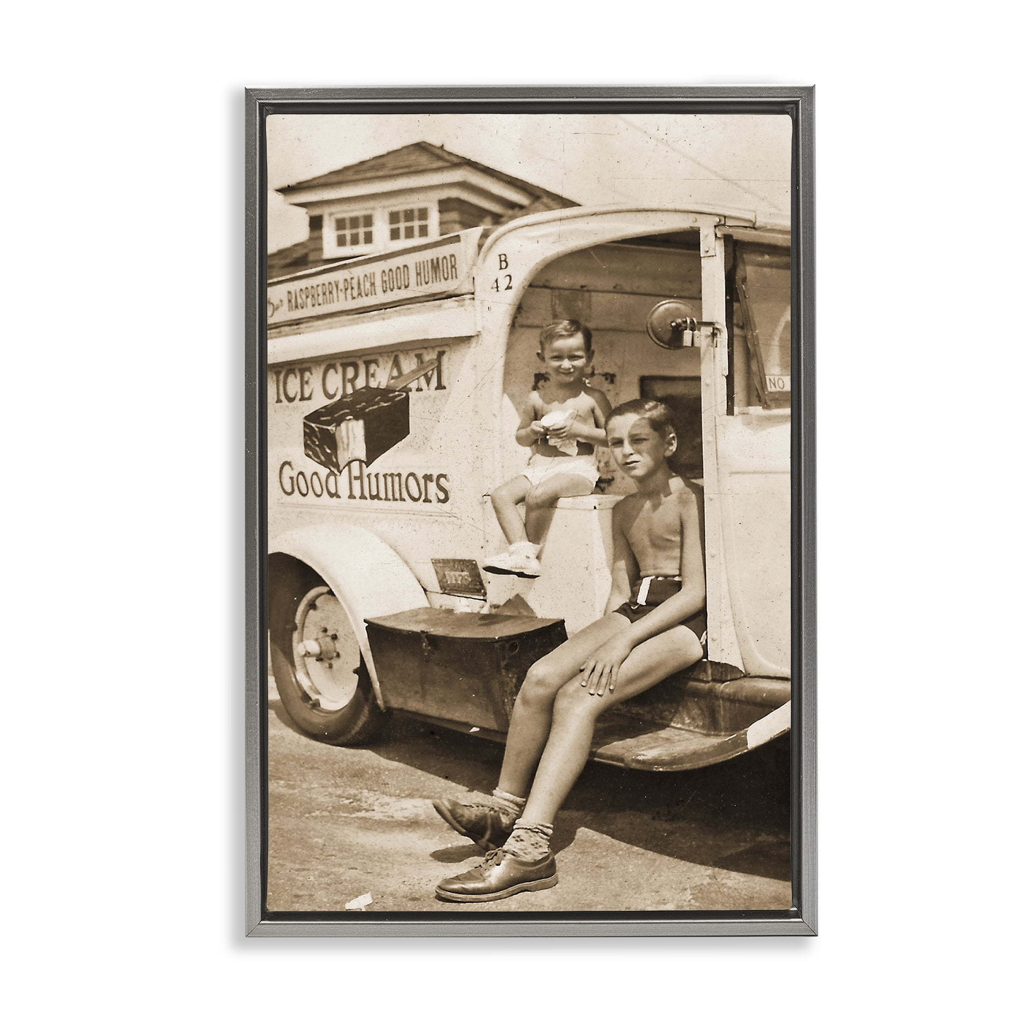 Stupell Industries Vintage Ice Cream Truck Gray Framed Floater Canvas Wall Art, design by Grotto Studios