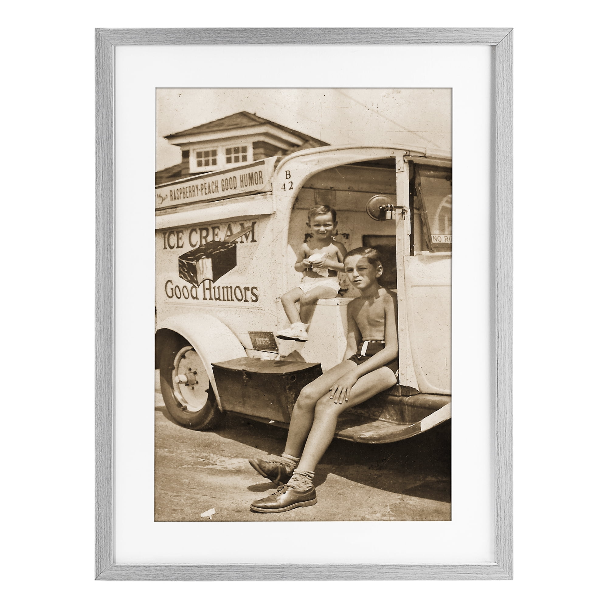 Stupell Industries Vintage Ice Cream Truck Gray Framed Print Under Glass, design by Grotto Studios