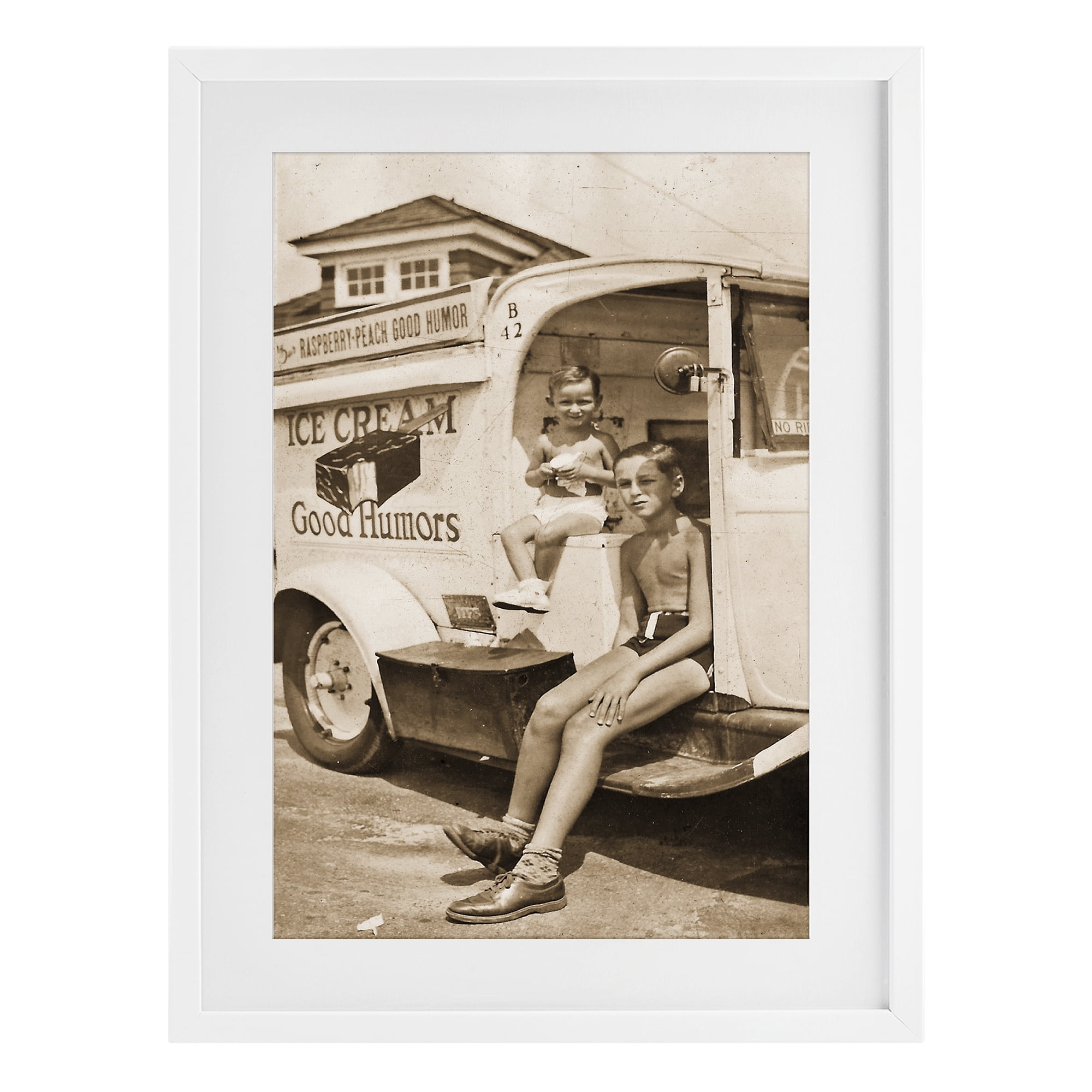 Stupell Industries Vintage Ice Cream Truck White Framed Print Under Glass, design by Grotto Studios