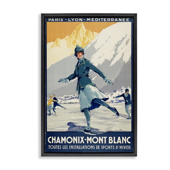 Stupell Industries Vintage Ice Skating Advertisement People Painting Black Floater Framed Canvas Art Print Wall Art, 17 x 25