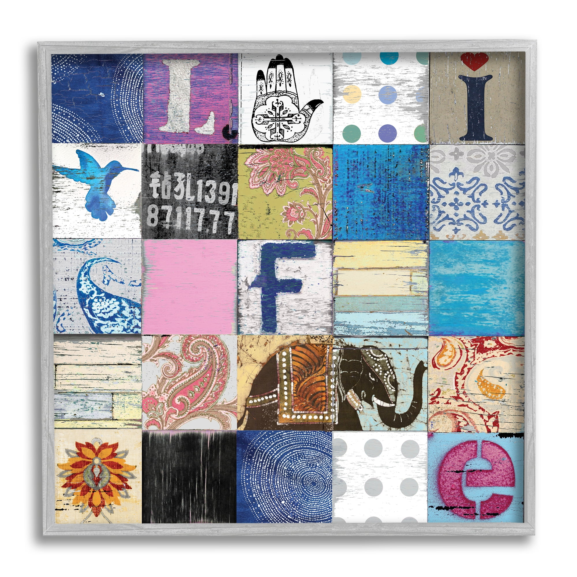Stupell Industries Vintage Icon Collage Life Typography Rustic Elephant, 24 x 24, Designed by Charlie Carter