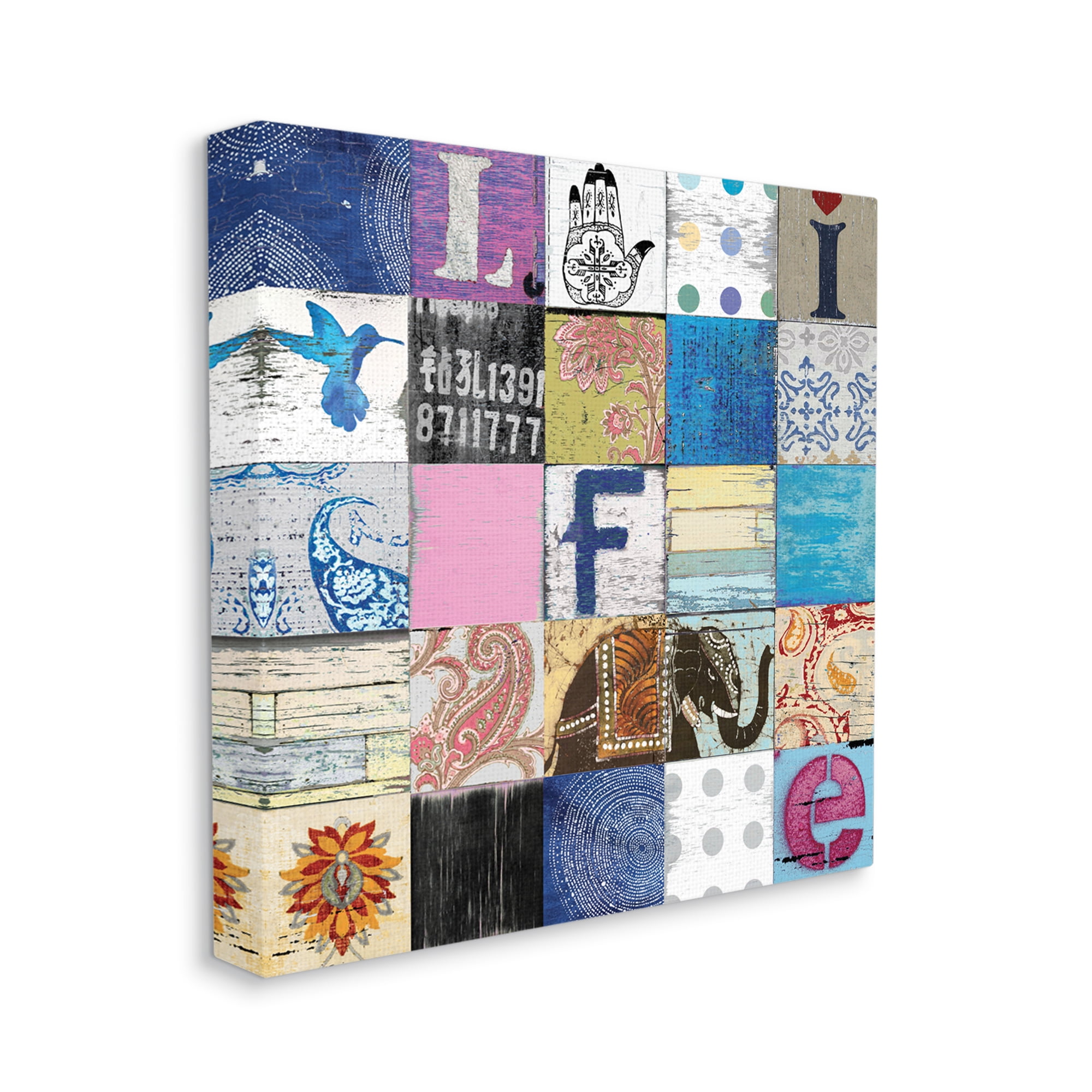 Stupell Industries Vintage Icon Collage Life Typography Rustic Elephant, 30 x 30, Designed by Charlie Carter