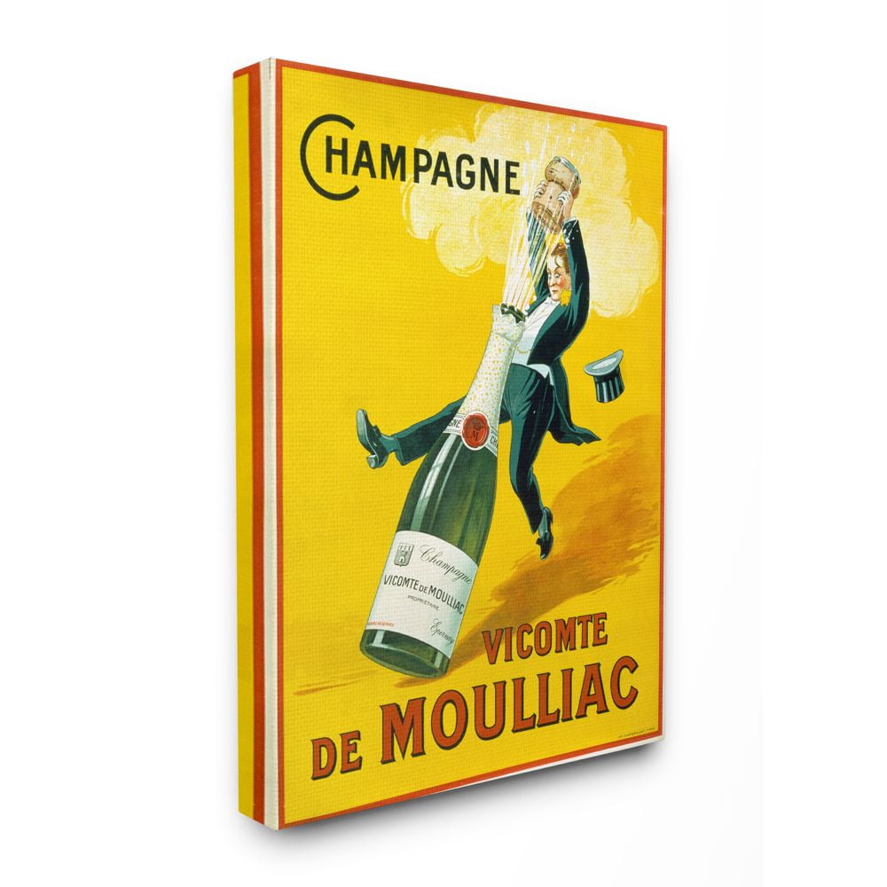 Vintage Yellow Champagne Bottle Canvas Wall Art, 24" x 30"