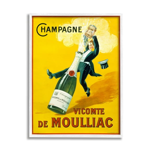 Stupell Industries Vintage Illustration Champagne Vicomte de Moulliac Pop Bottle Painting Framed Art Print Wall Art, 11x14, By Marcus Jules