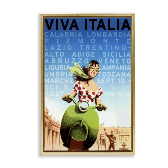 Stupell Industries Vintage Italy Travel Ad People Painting Gold Floater Framed Canvas Art Print Wall Art, 21 x 31
