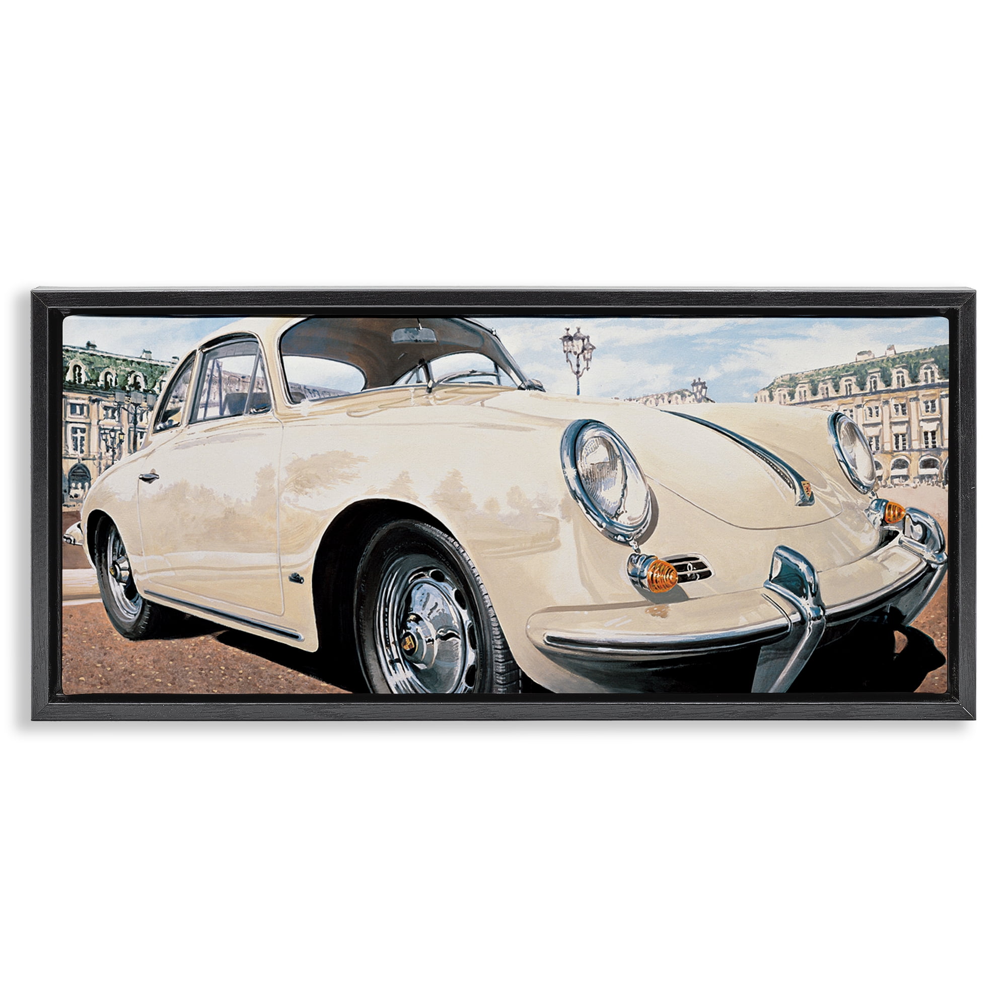 Stupell Industries Vintage Ivory Car Transportation Painting Black Floater Framed Canvas Art Print Wall Art, 31 x 14