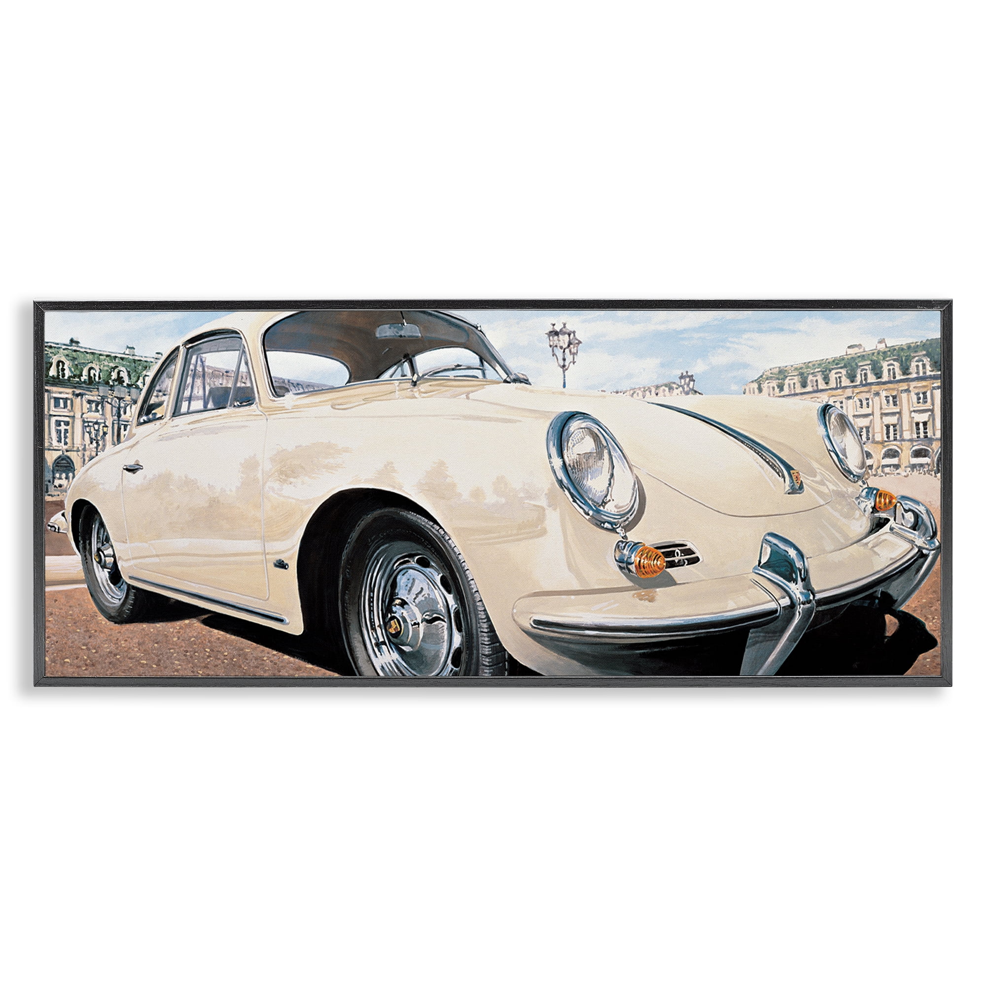 Stupell Industries Vintage Ivory Car Transportation Painting Black Framed Art Print Wall Art, 24 x 10