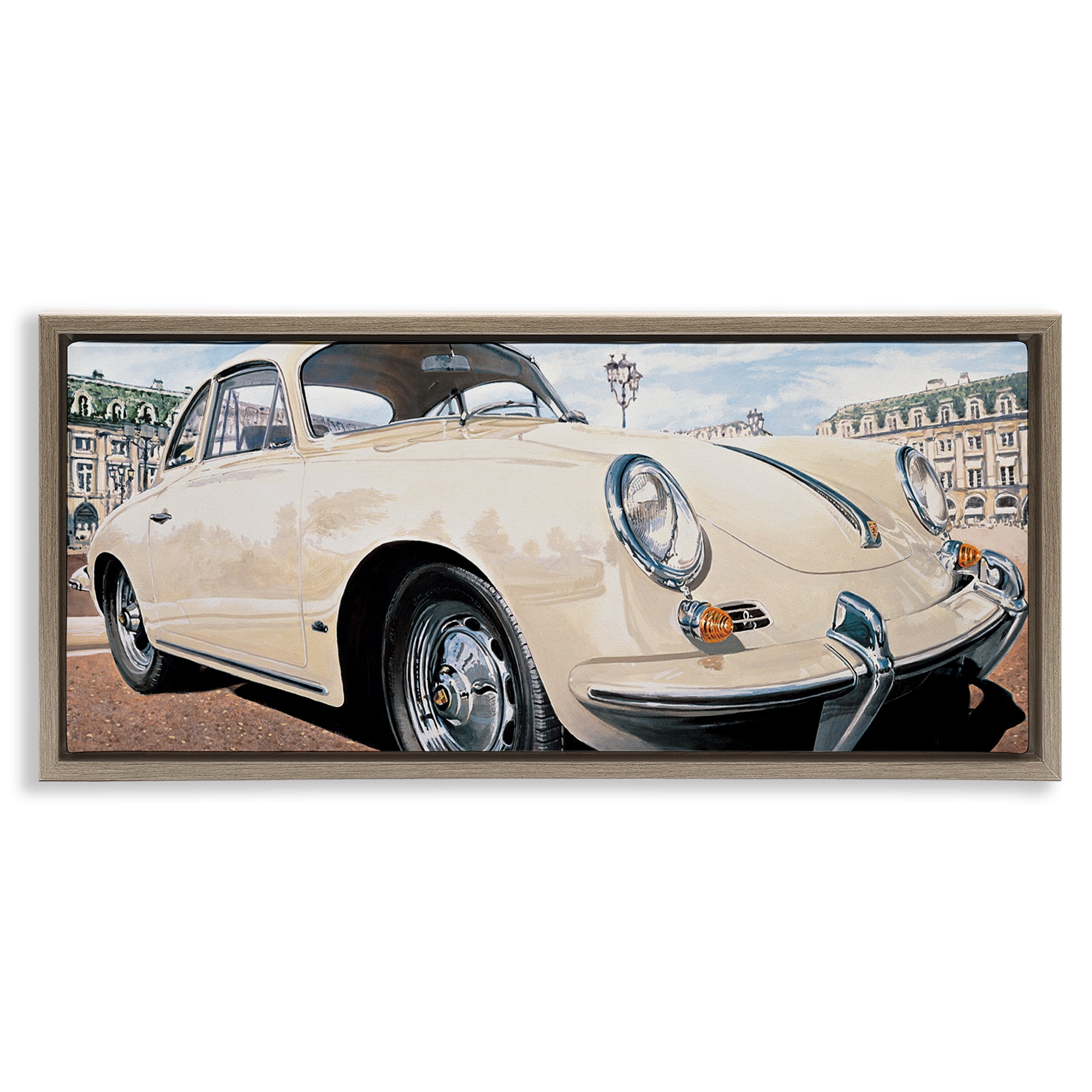 Stupell Industries Vintage Ivory Car Transportation Painting Brown Floater Framed Canvas Art Print Wall Art, 25 x 11