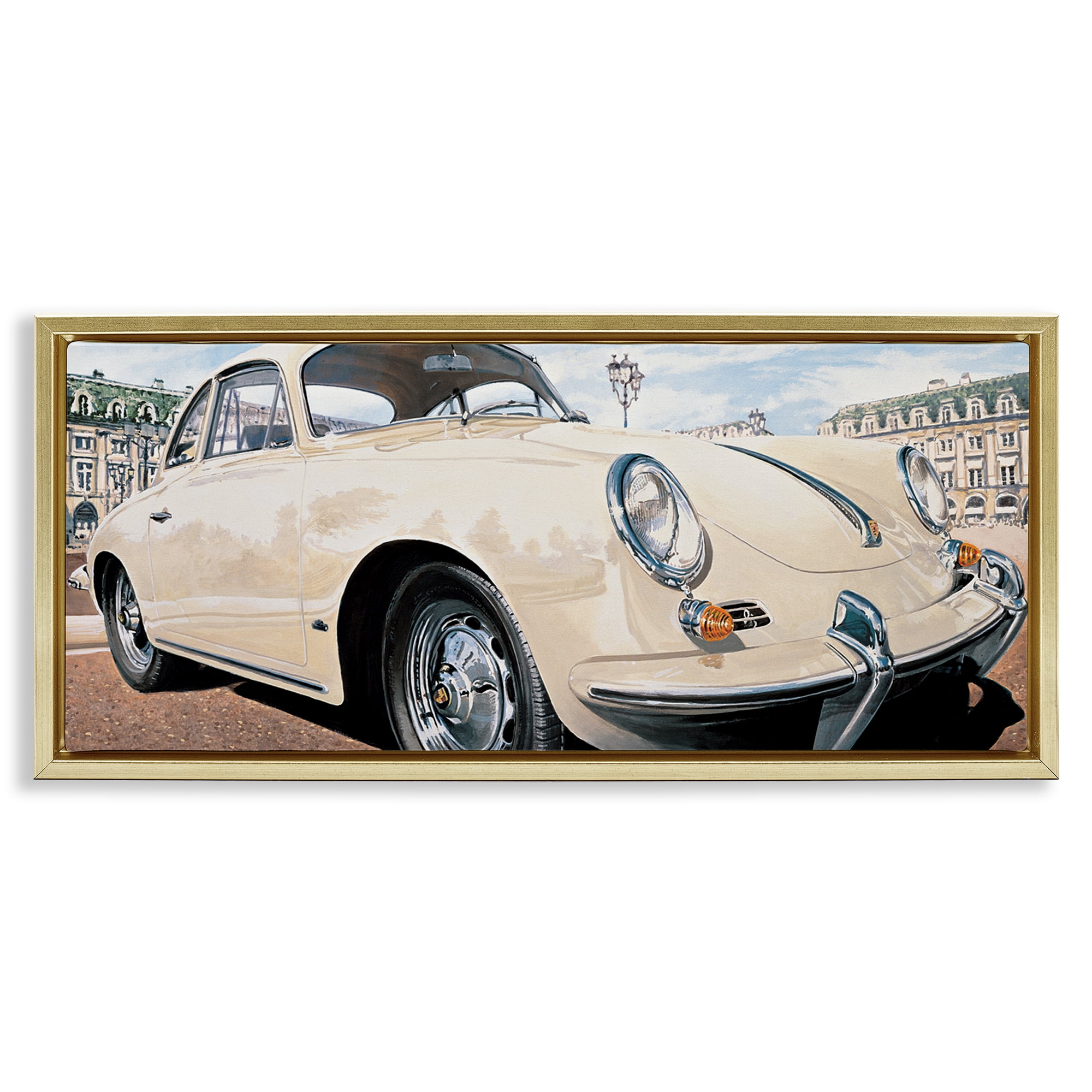 Stupell Industries Vintage Ivory Car Transportation Painting Gold Floater Framed Canvas Art Print Wall Art, 25 x 11