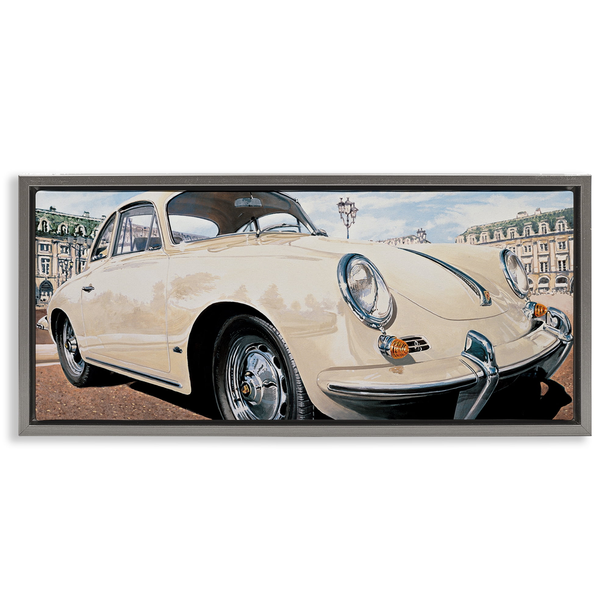 Stupell Industries Vintage Ivory Car Transportation Painting Gray Floater Framed Canvas Art Print Wall Art, 31 x 14