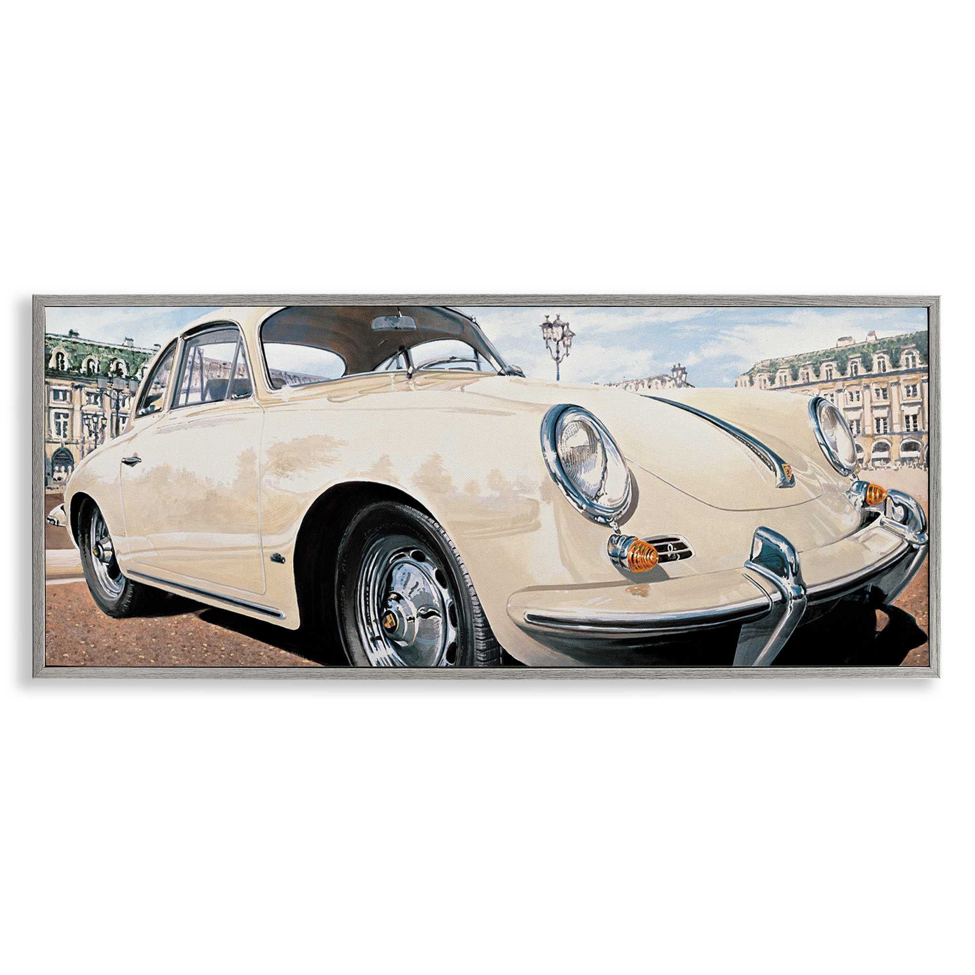Stupell Industries Vintage Ivory Car Transportation Painting Gray Framed Art Print Wall Art, 24 x 10
