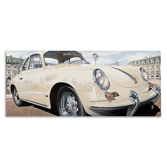 Stupell Industries Vintage Ivory Car Transportation Painting Wrapped Canvas Art Print Wall Art, 48 x 20