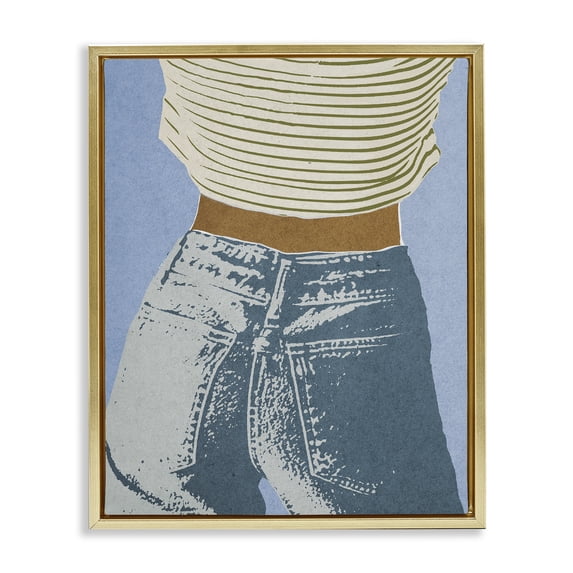 Stupell Industries Traditional Vintage Jeans & Tee Gold Floating Frame Canvas Art, 17 x 21, by Victoria Barnes