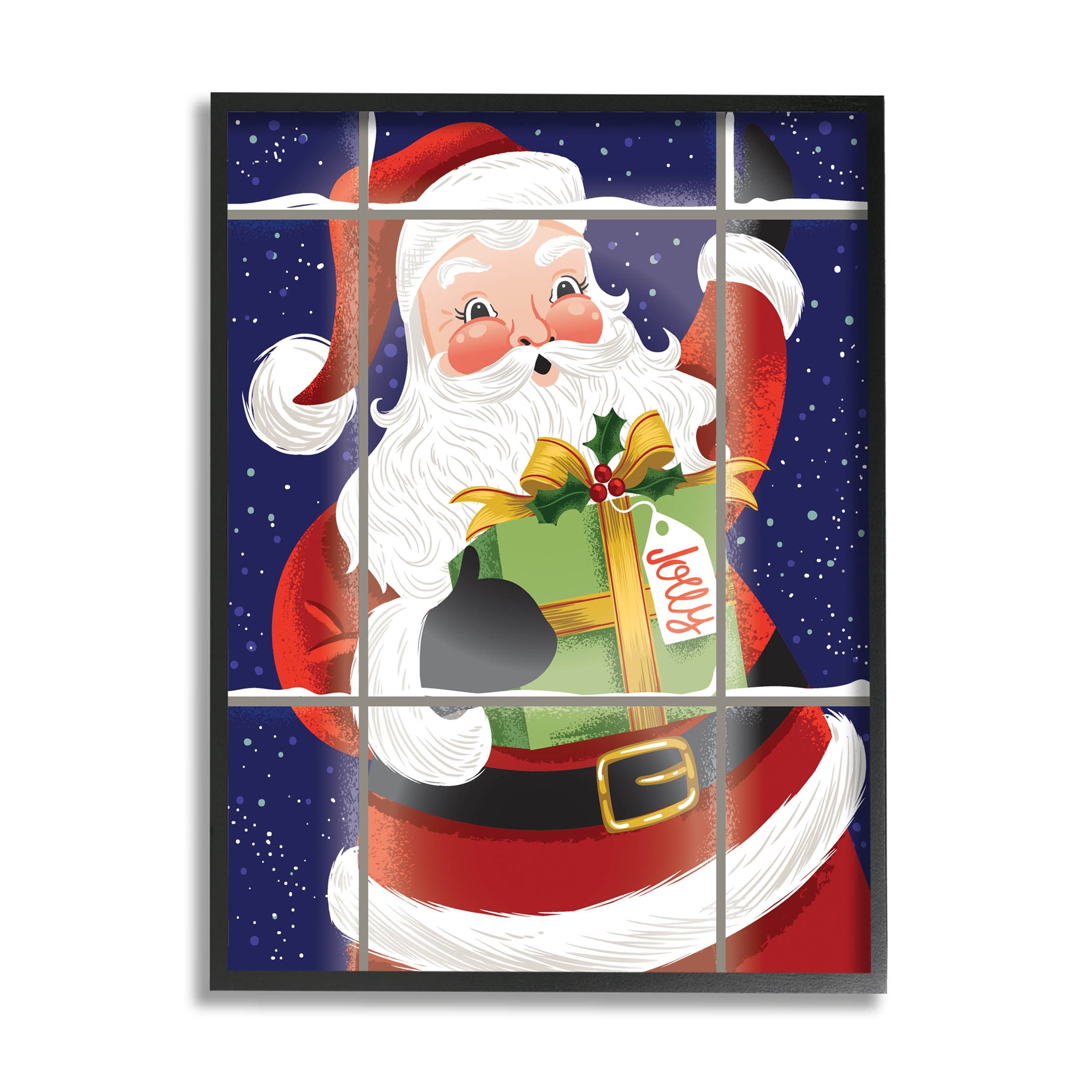 Stupell Industries Vintage Jolly Santa Window Graphic Art Black Framed Art Print Wall Art, Design by Arrolynn Weiderhold