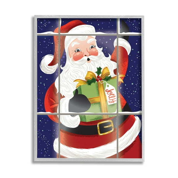 Stupell Industries Vintage Jolly Santa Window Graphic Art Gray Framed Art Print Wall Art, Design by Arrolynn Weiderhold