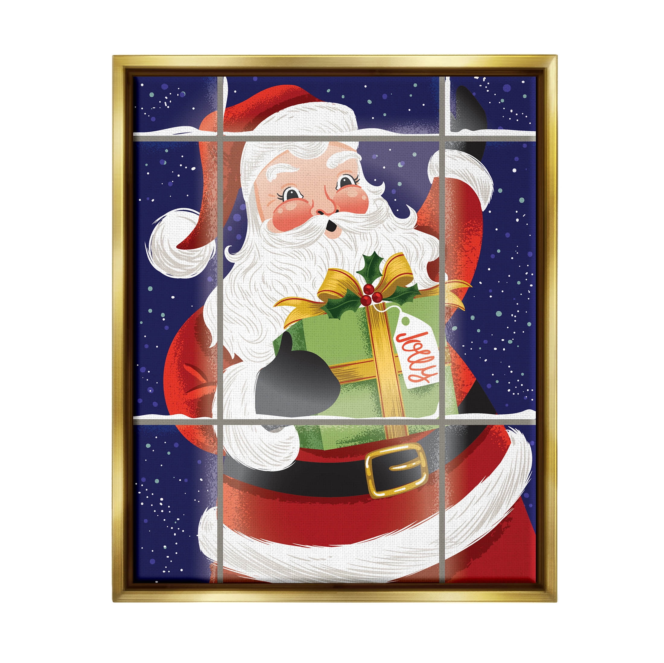 Stupell Industries Vintage Jolly Santa Window Graphic Art Metallic Gold Floating Framed Canvas Print Wall Art, Design by Arrolynn Weiderhold