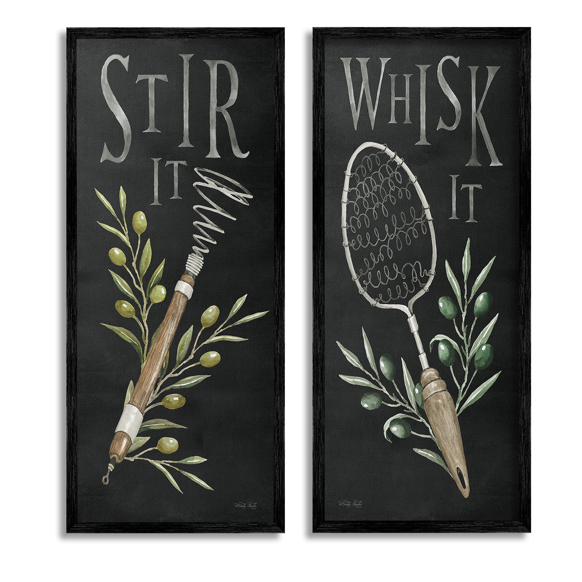 Stupell Industries Vintage Kitchen Phrases Botanical & Floral Painting Black Framed Art Print Wall Art, 13 x 30, Set of 2