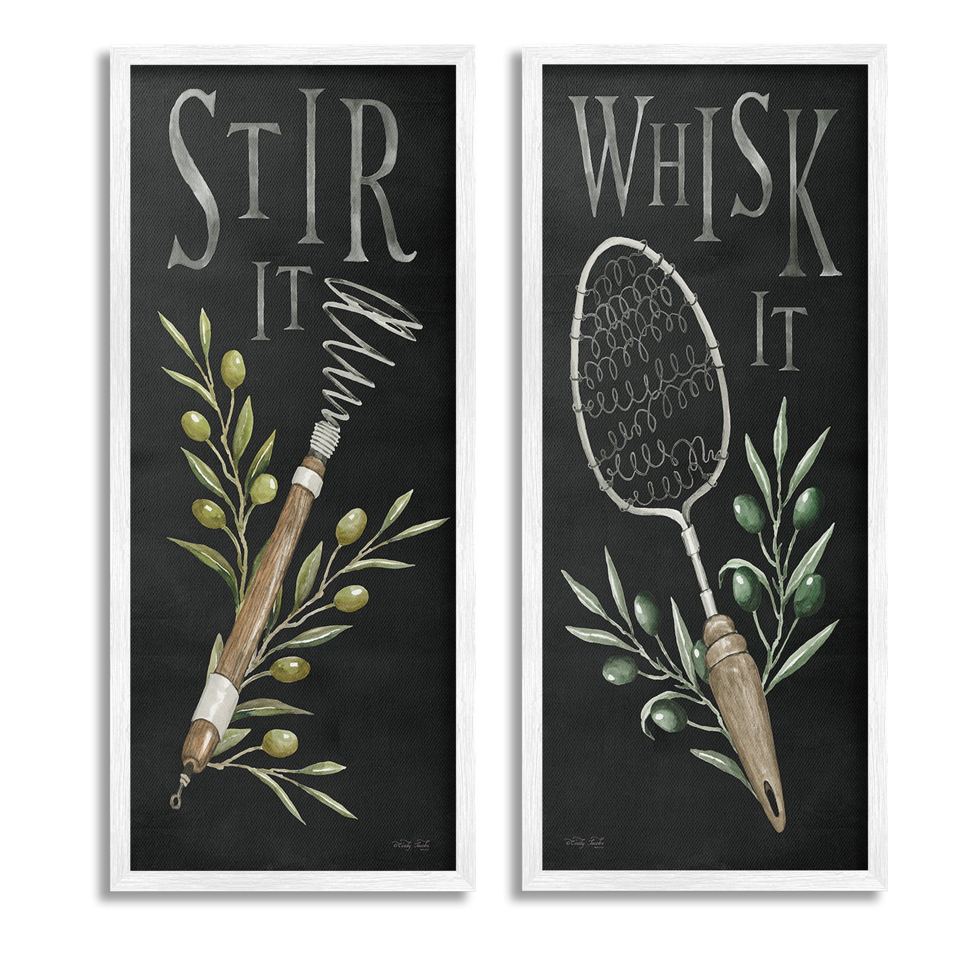 Stupell Industries Vintage Kitchen Phrases Botanical & Floral Painting White Framed Art Print Wall Art, 13 x 30, Set of 2