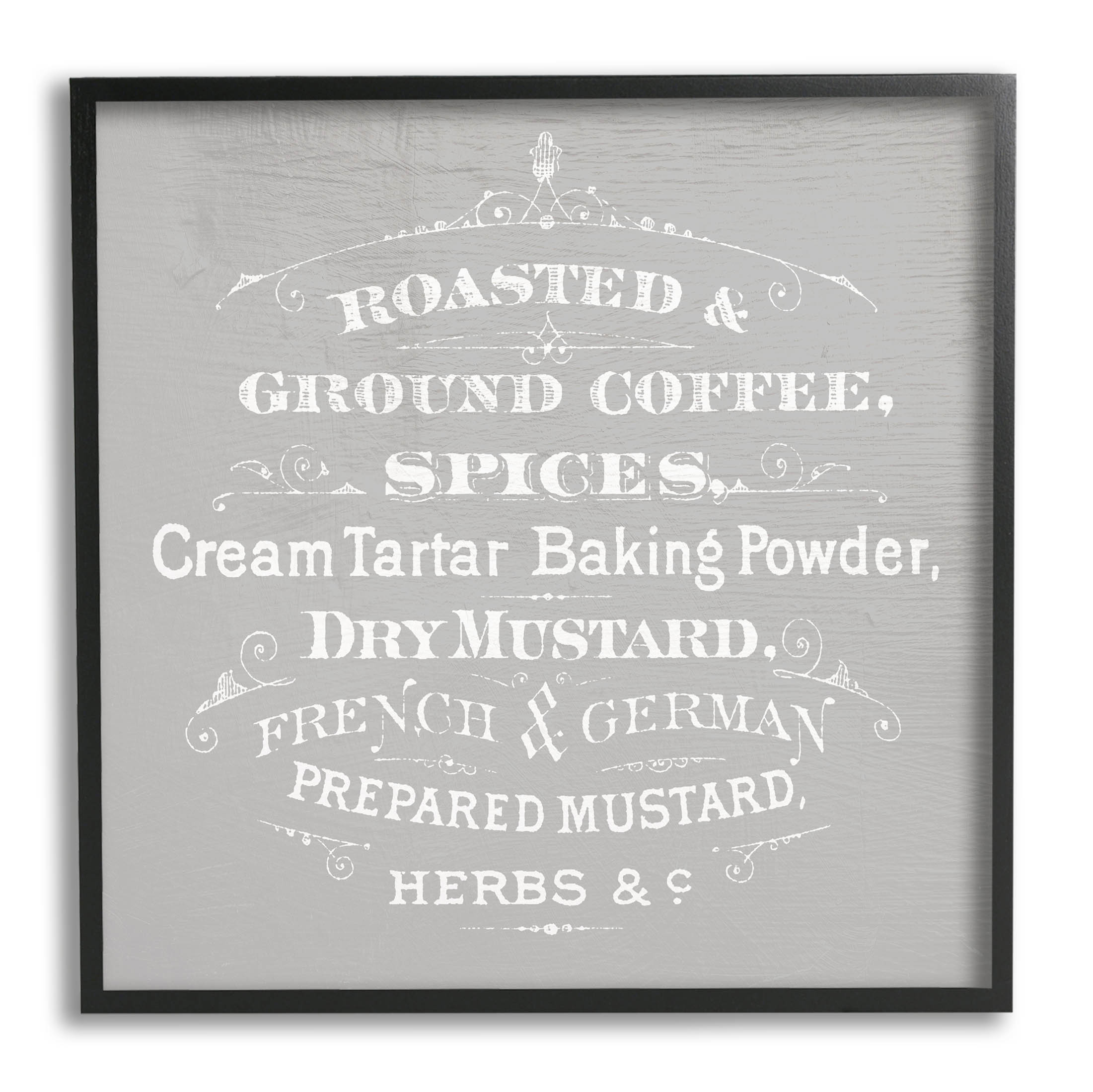 Stupell Industries Vintage Kitchen Spices List Graphic Art Black Framed Art Print Wall Art, Design by Lil' Rue