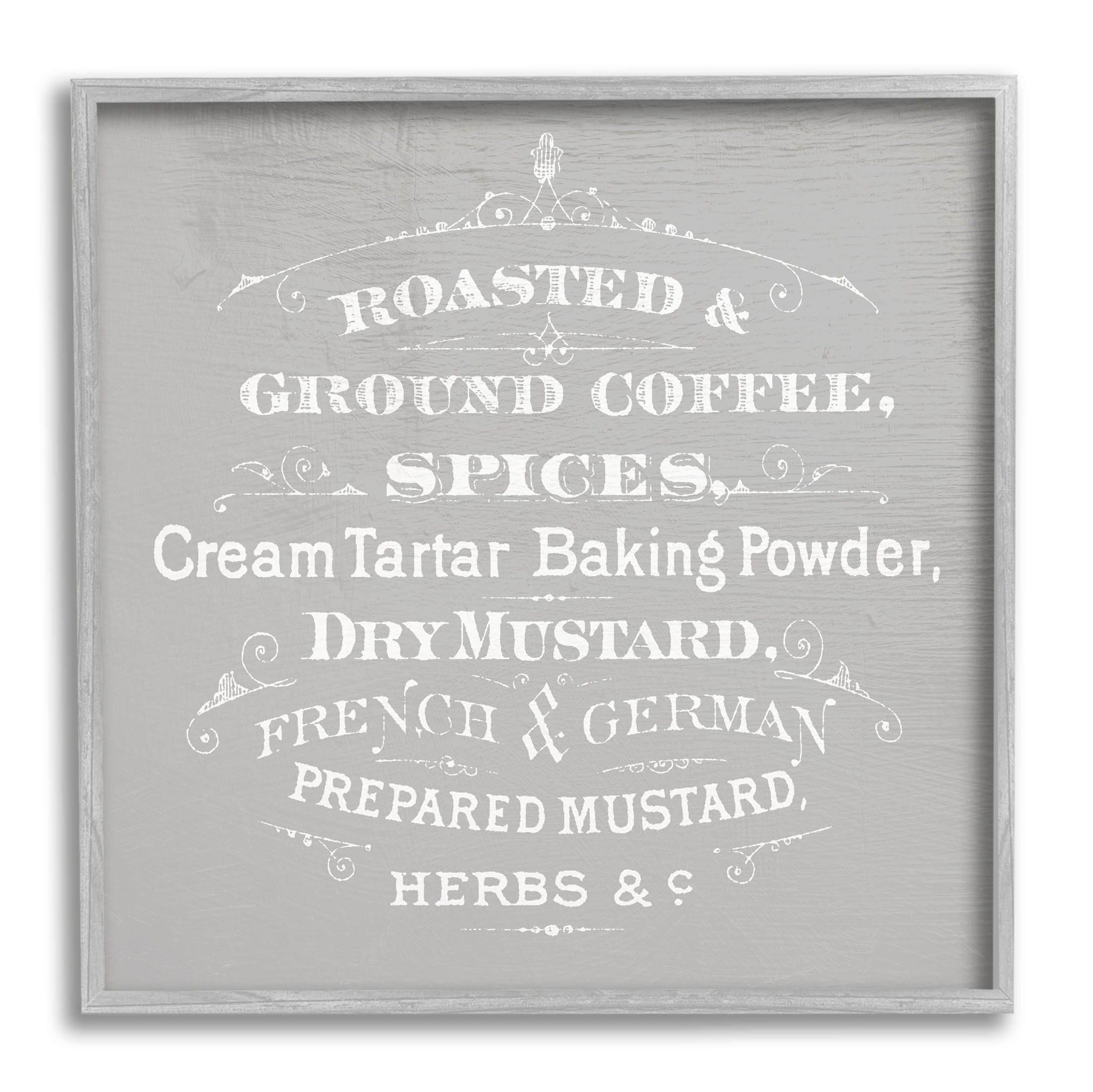 Stupell Industries Vintage Kitchen Spices List Graphic Art Gray Framed Art Print Wall Art, Design by Lil' Rue
