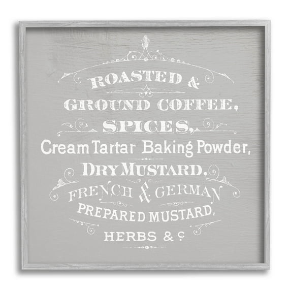 Stupell Industries Vintage Kitchen Spices List Graphic Art Gray Framed Art Print Wall Art, Design by Lil' Rue