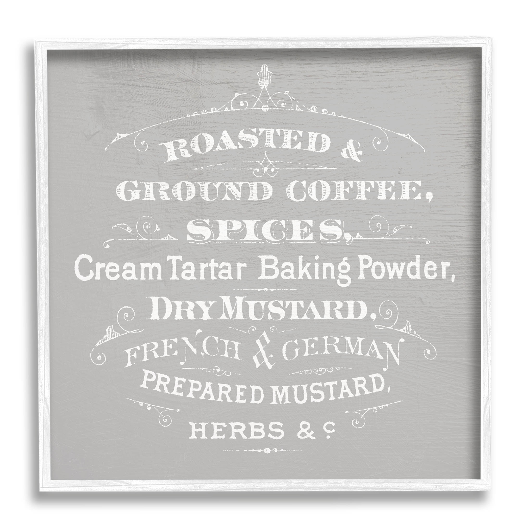 Stupell Industries Vintage Kitchen Spices List Graphic Art White Framed Art Print Wall Art, Design by Lil' Rue