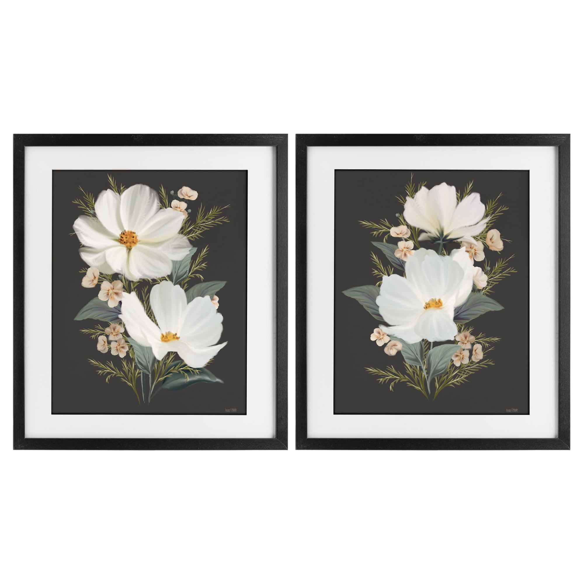 Stupell Industries Vintage Lace Cosmos 2 Piece Black Framed Print Under Glass Set, design by House Fenway