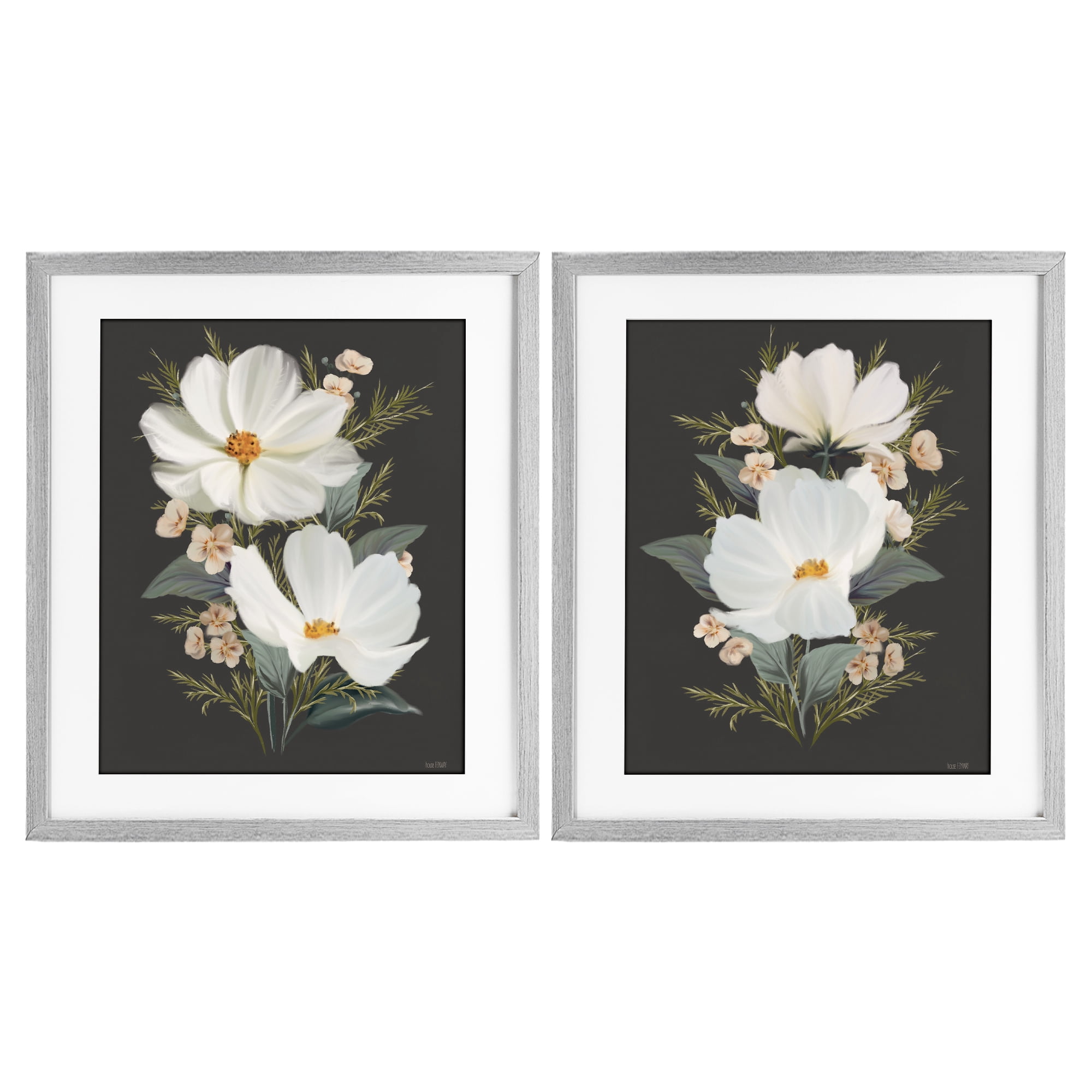 Stupell Industries Vintage Lace Cosmos 2 Piece Gray Framed Print Under Glass Set, design by House Fenway
