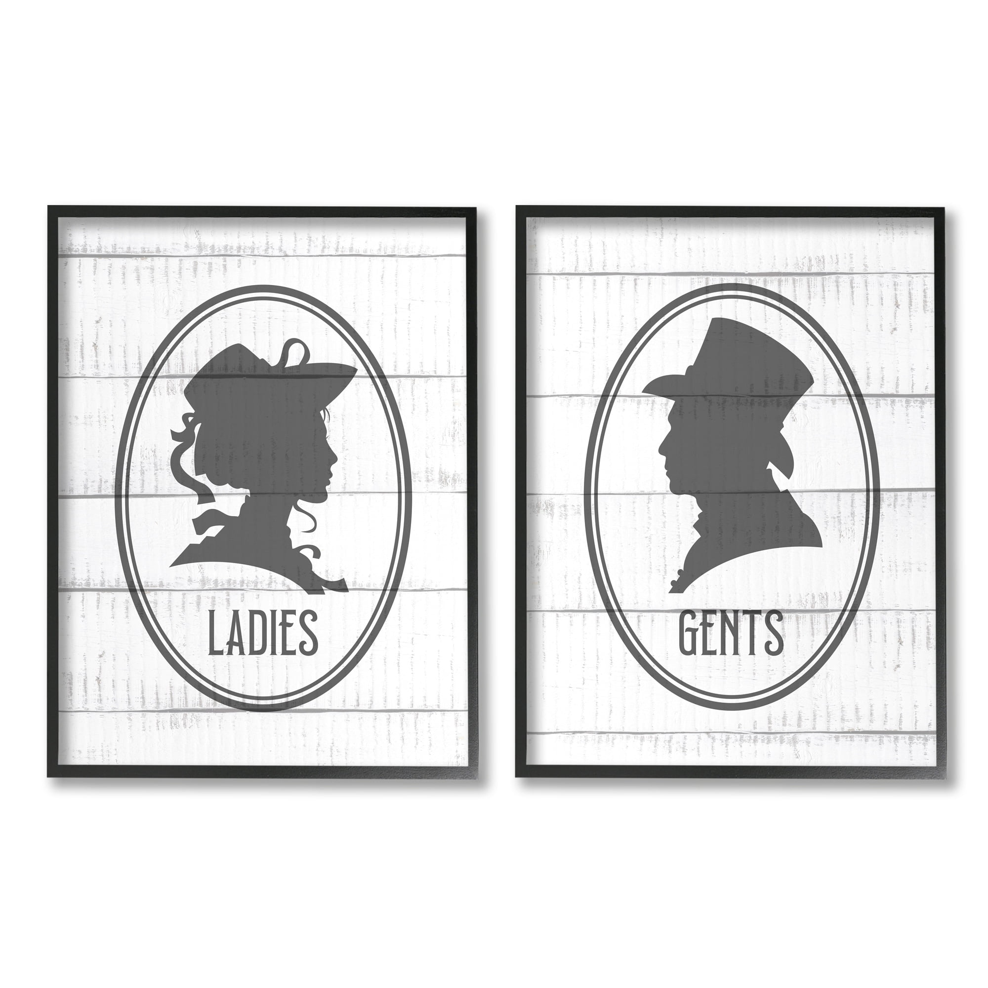Stupell Industries Vintage Ladies Gents Restroom Rustic Sign Silhouettes Framed Wall Art, 11 x 14, Design by Kim Allen