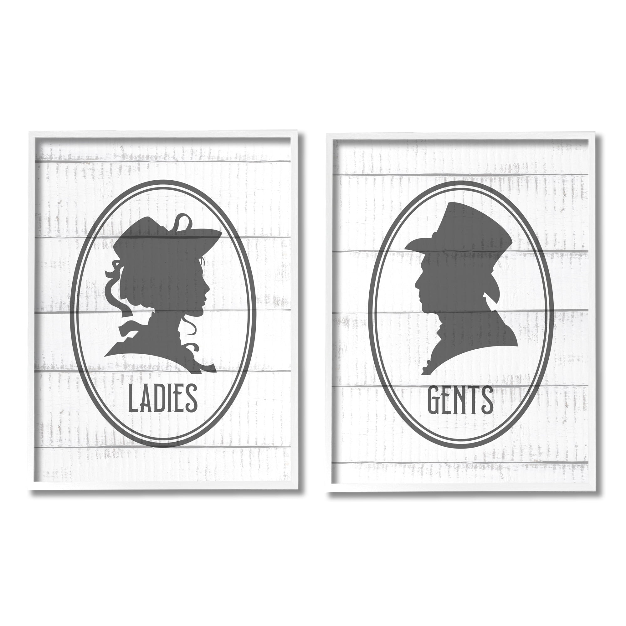 Stupell Industries Vintage Ladies Gents Restroom Rustic Sign Silhouettes Framed Wall Art, 24 x 30, Design by Kim Allen