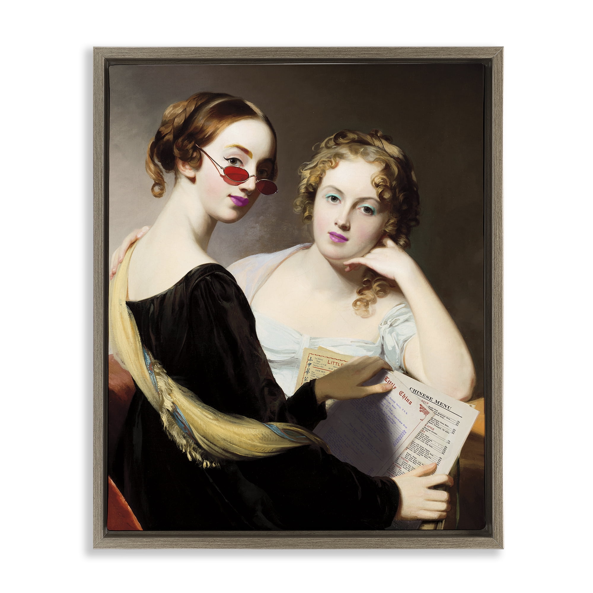 Stupell Industries Vintage Ladies Ordering Takeout Brown Framed Floater Canvas Wall Art, design by Wild Apple Portfolio