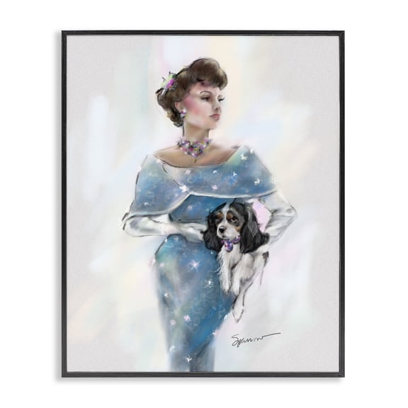 Stupell Industries Vintage Lady & Dog Black Framed Giclee Art, design by Mary Sparrow