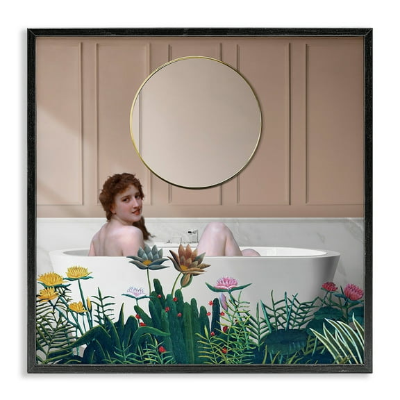 Stupell Industries Vintage Lady in Bath Black Framed Giclee Art design by Seven Trees Design, 17 x 17
