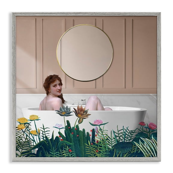Stupell Industries Vintage Lady in Bath Gray Framed Giclee Art design by Seven Trees Design, 17 x 17