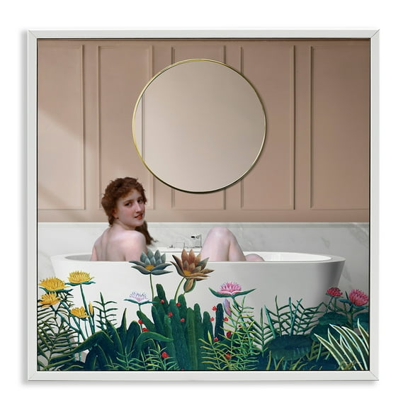 Stupell Industries Vintage Lady in Bath White Framed Giclee Art design by Seven Trees Design, 17 x 17