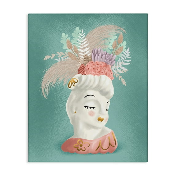 Stupell Industries Vintage Lady with Boho Flowers Canvas Wall Art design by Jilly Jack Designs, 48 x 36
