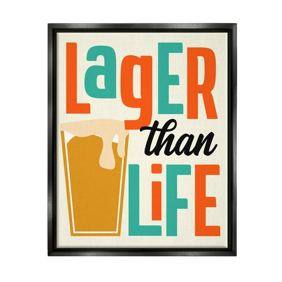 Stupell Industries Vintage Lager Than Life Food & Beverage Painting Black Floater Framed Canvas Art Print Wall Art, 17 x 21