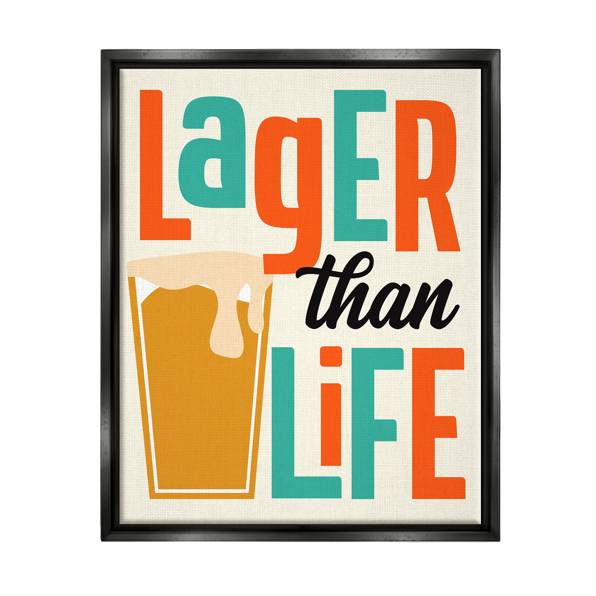 Stupell Industries Vintage Lager Than Life Food & Beverage Painting Black Floater Framed Canvas Art Print Wall Art, 25 x 31