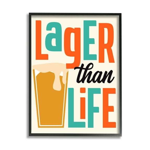 Stupell Industries Vintage Lager Than Life Food & Beverage Painting Black Framed Art Print Wall Art, 24 x 30