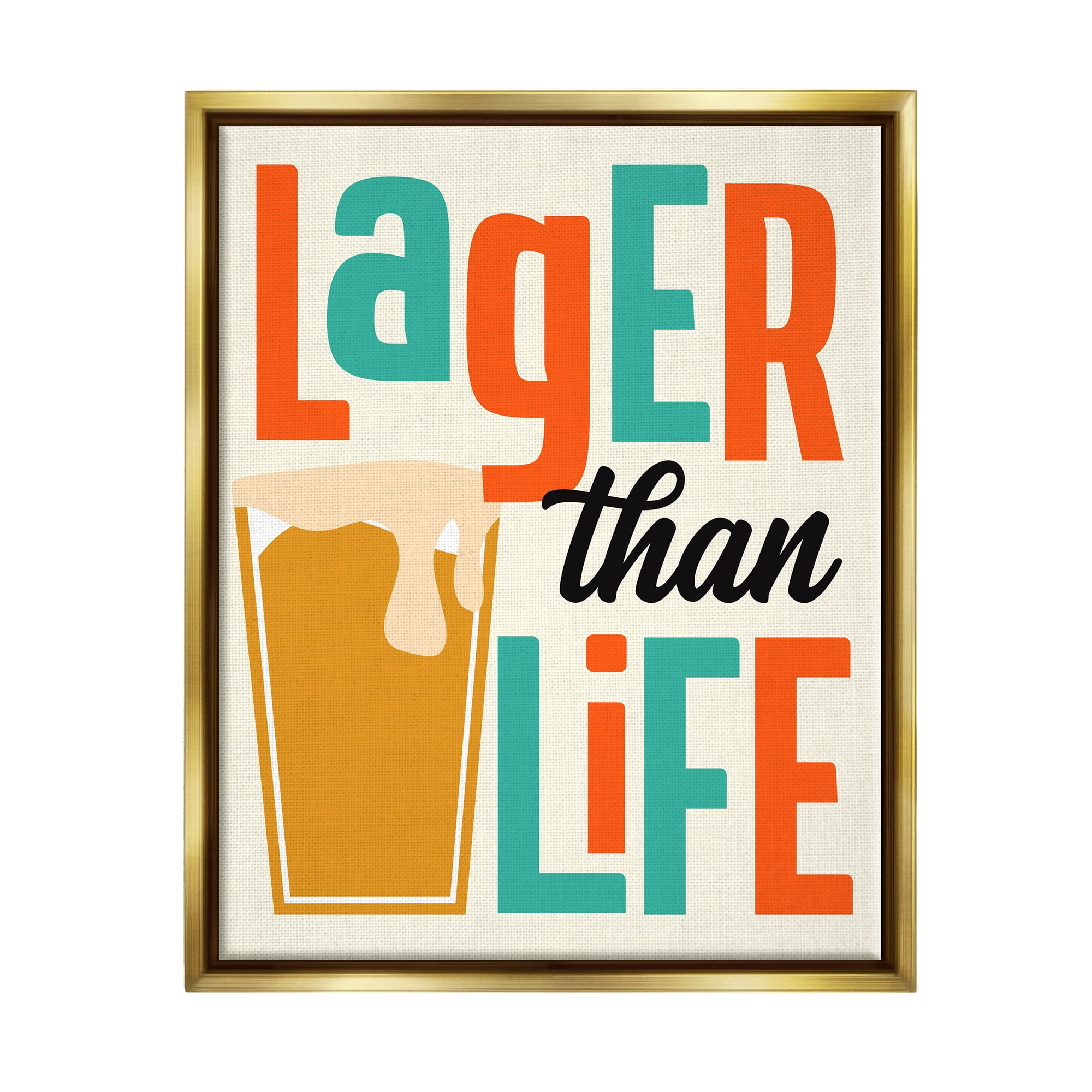 Stupell Industries Vintage Lager Than Life Food & Beverage Painting Gold Floater Framed Canvas Art Print Wall Art, 25 x 31