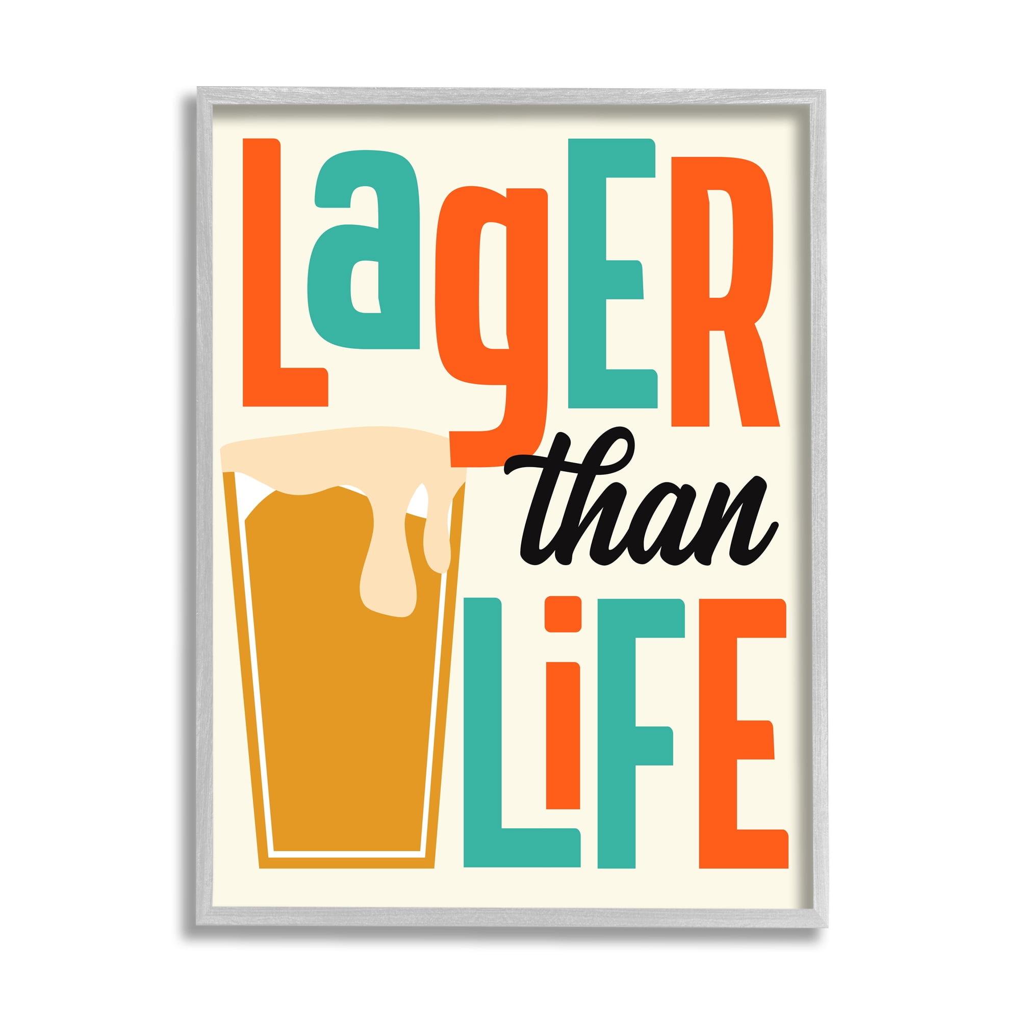 Stupell Industries Vintage Lager Than Life Food & Beverage Painting Gray Framed Art Print Wall Art, 16 x 20